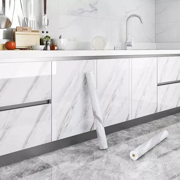 White Marble Texture Design PVC Waterproof Sheet (60cmx200cm)