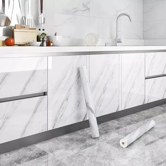 White Marble Texture Design PVC Waterproof Sheet (60cmx200cm)