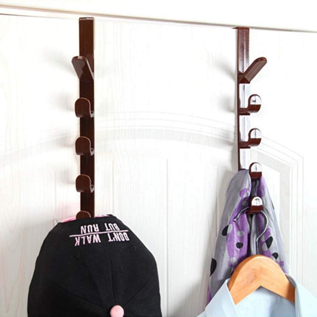 Over The Door Organizer Hanger Rack Coats Caps Clothes Holder with 5 Hooks - Discount Mart