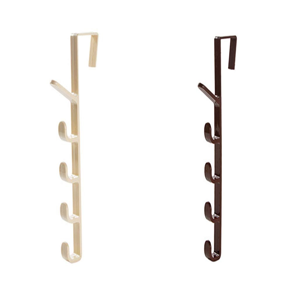 Over The Door Organizer Hanger Rack Coats Caps Clothes Holder with 5 Hooks - Discount Mart