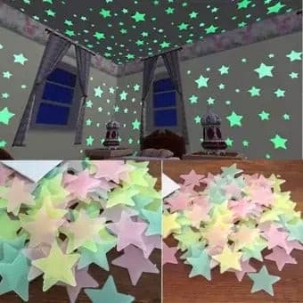 Pack of 100 - 3D Luminous Glowing Stars - Pink Color - Discount Mart
