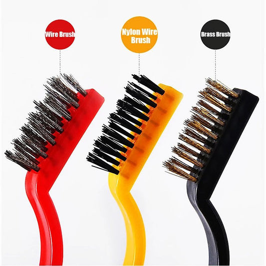 Pack of 3 Mini Wire Brush Set (Brass, Nylon, Stainless Steel Bristles) - Discount Mart
