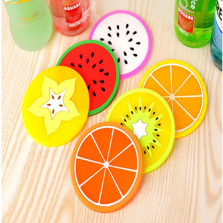 Pack of 5 silicone matts beautiful fruits slices shape Tea mat (Random Designs) - Discount Mart