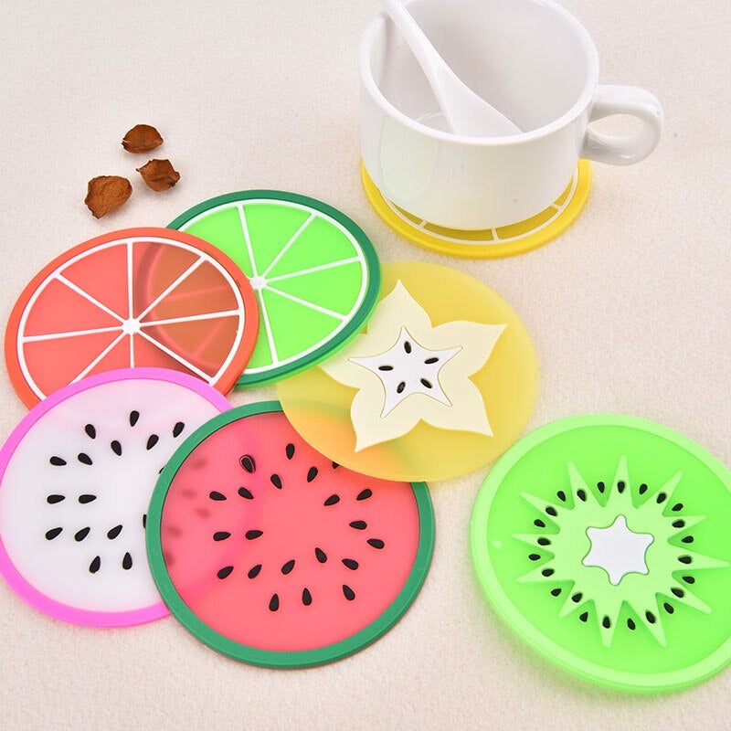 Pack of 5 silicone matts beautiful fruits slices shape Tea mat (Random Designs) - Discount Mart