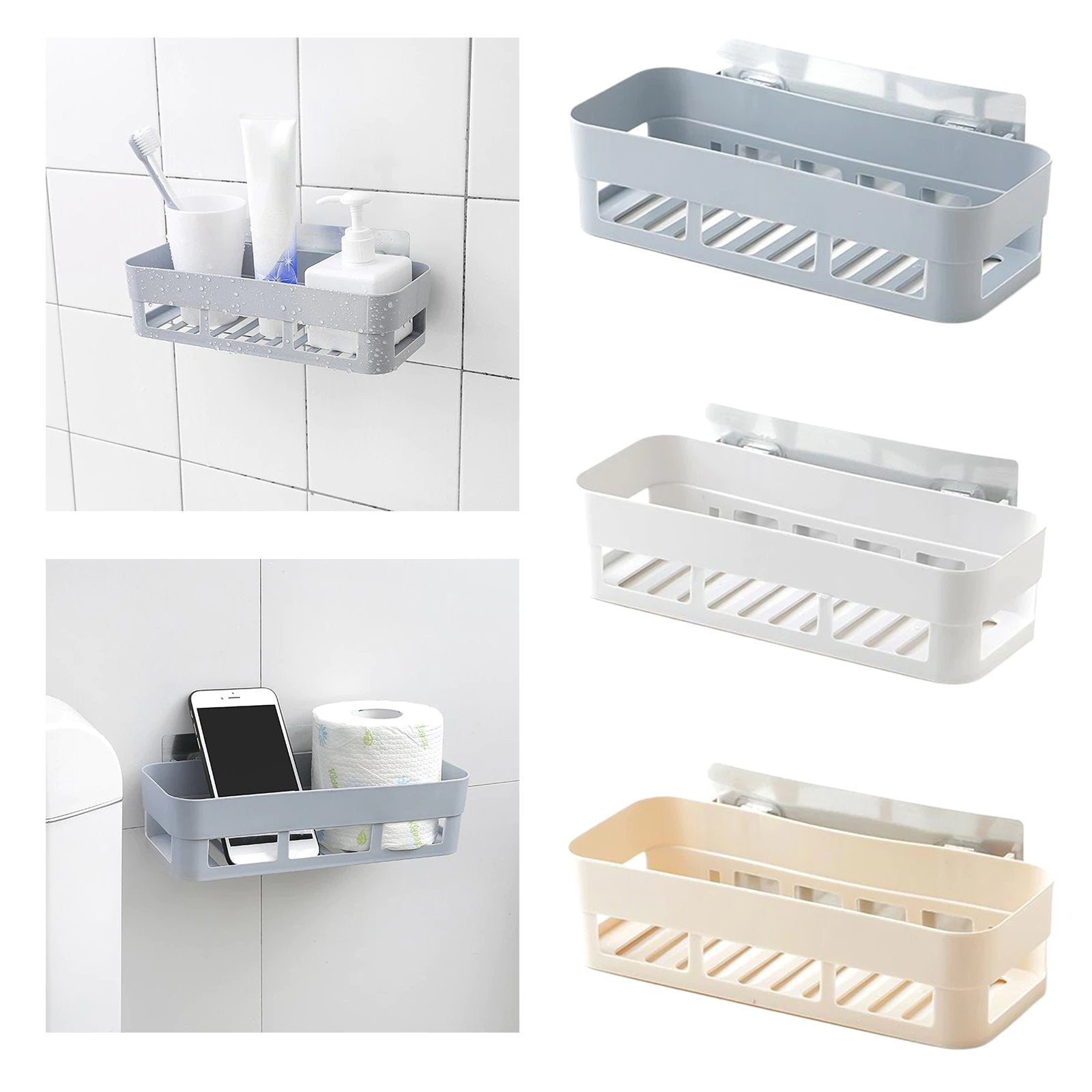 Plastic Storage Rack Self Adhesive Wall Storage Toilet Organizer - Discount Mart