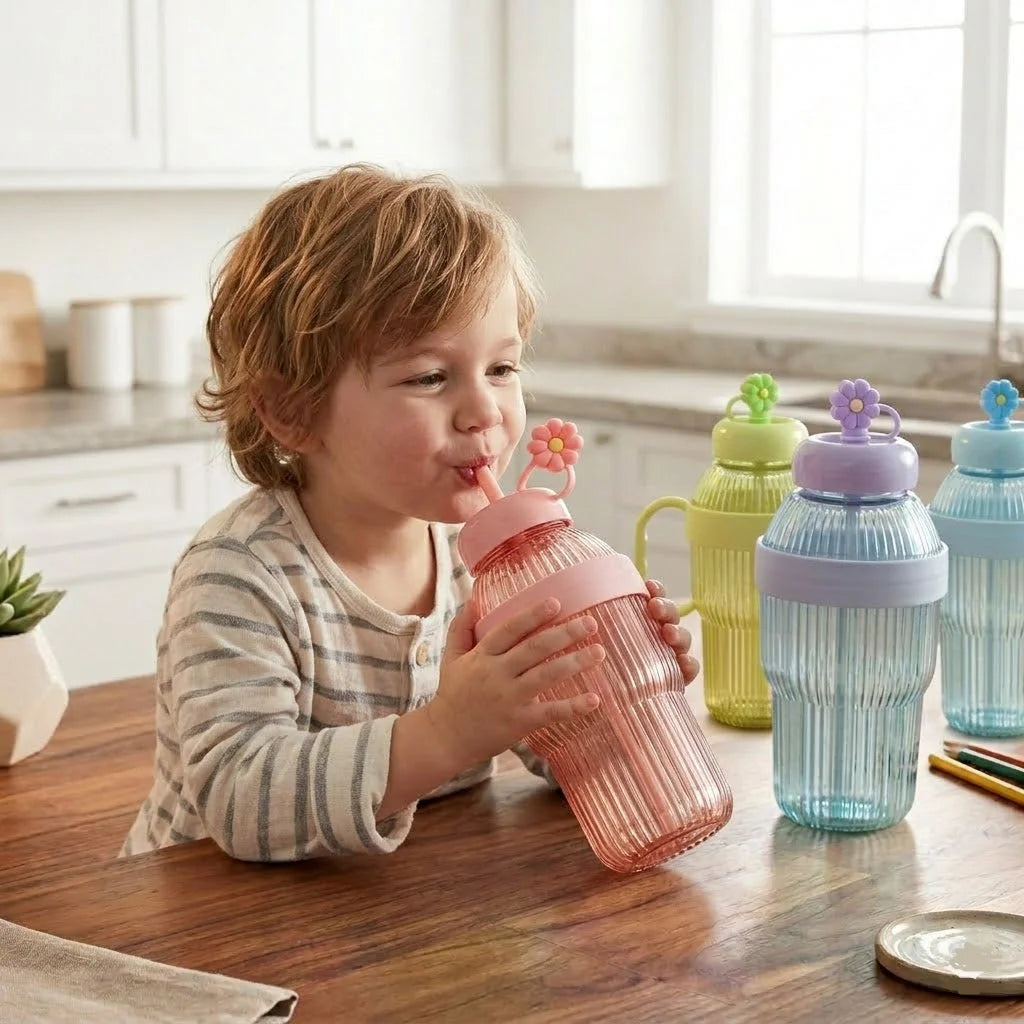 Portable Plastic Water Bottle with Straw (900ML)